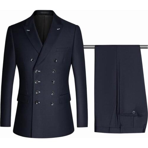 Jackets+Pants) Men Double Breasted Tuxedo/Male Spring High Quality Business suits/Men Slim Fit Office Casual Dress 2 Pcs S-4XL