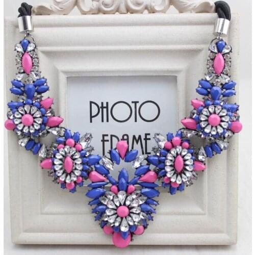 PPG&PGG Women Fashion Bijoux Black Rope Chain Mixed Rhinestone Flower Statement Crystal Choker Necklaces