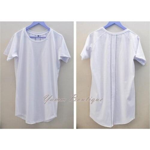 Mens Cotton Short Sleeve Wide Neck Raw Edges Lengthen Extended Oval Tee Unsewned back Contrast Tshirt
