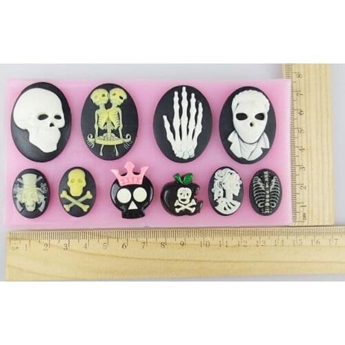 New arrival Halloween skull shape Fondant Cake decoration mold resin clay craft mould