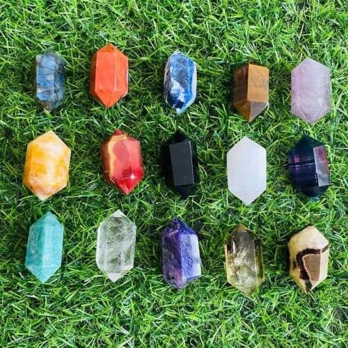 Wholesale Natural crystal hand craved crystal point rose quartz amethyst larvikite double point for healing