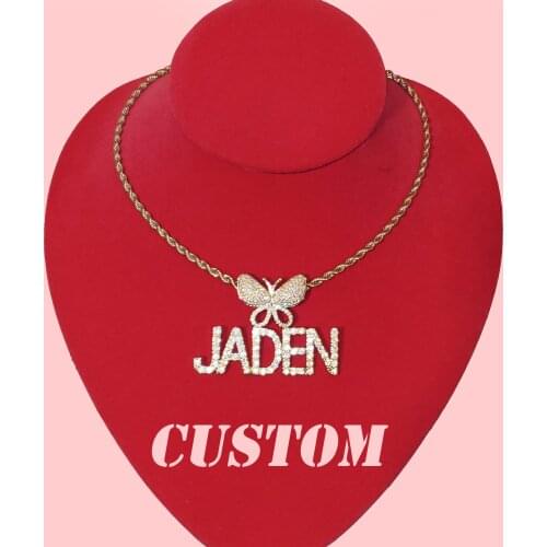 Custom Nameplate Butterfly Pendant necklace Icy Custom Letters Necklace Personalized Name Jewelry Instagram Trendy Accessories