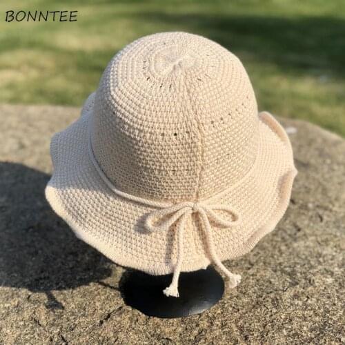 Bucket Hats Women 6 Colors Japanese Style Bow Lovely Girls Solid Simple Leisure Caps Outdoor Harajuku Fisherman Dome All-match