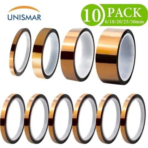 10PK 6/10/20/25/30mm Polyimide Tape 3D Printing Tool Golden Finger Sublimation Heat Tape for PCB CPU Welding Broad Board Protect