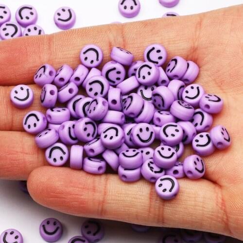 4*7mm Mixed Purple Smiley Spacer Beads Round Flat Loose Acrylic Beads For Jewelry Making Diy Bracelet Necklace Accessories