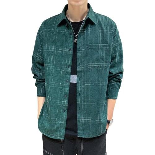 Plus fleece striped shirt mens autumn and winter jacket Korean style handsome casual warm shirt loose tops