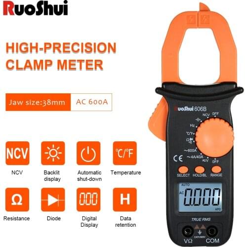 RuoShui606B Digital clamp meter Handheld Auto Range Current measuring pliers Voltage Current Capacitance Tester Clamp multimeter