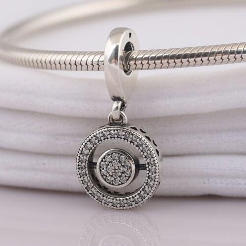 S925 Bead DIY Jewelry Spinning Dangle Charm fit Lady Bracelet Bangle Lady Gift Crystal Clear CZ