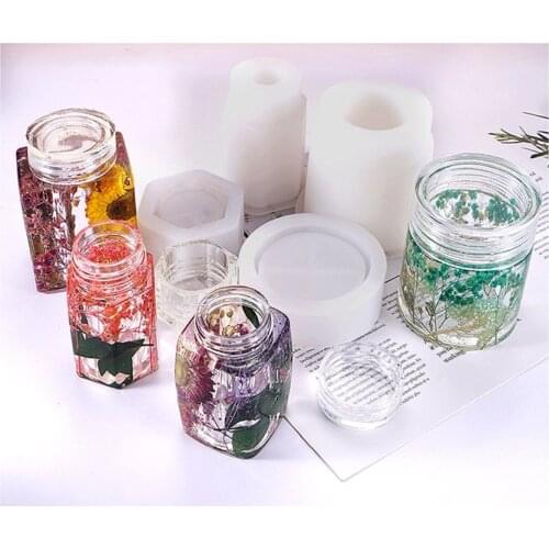 DIY Crystal Drop Mold Bottle Storage Tank with lid Silicone Mold Pot Cans Resin Mold For Food Tea Jewelry House Container Box