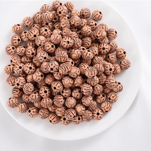Cute Wood Color Acrylic Beads Round Stripe Pattern Beads 50Pcs Loose Spacer Beads For Jewelry Making DIY Bracelet Accessories