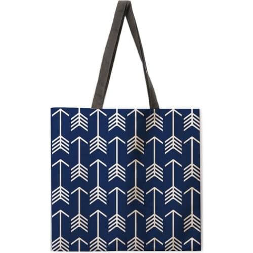 Blue and white geometric ladies print tote bag casual tote bag shoulder bag foldable shopping bag outdoor beach bag