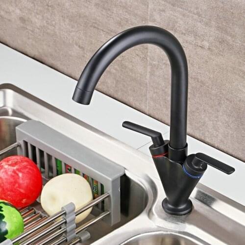 Kitchen Faucet Copper Double Handle Single Hole Sink Faucet Mixer Cold and Hot Water Kitchen Mixer Tap Bathroom Swivel Basin Tap