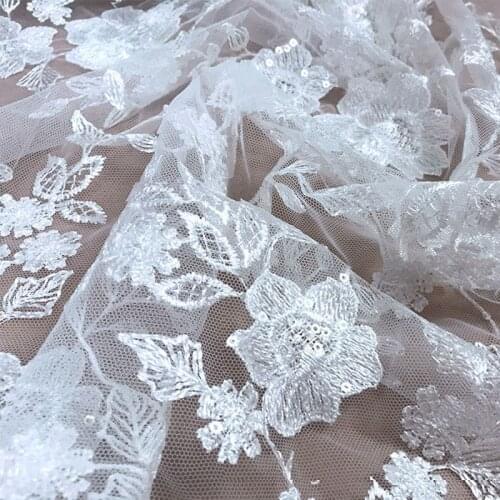 1 Yard 130 cm wide off white small flower gorgeous tulle mesh sequins embroidery wedding gown French Africa lace fabric