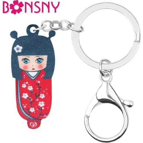 WEVENI Acrylic Charms Lovely Japanese Doll Keychains Key Ring Cute Aesthetic Key Chain Jewelry For Women Lover Kids Classic Gift