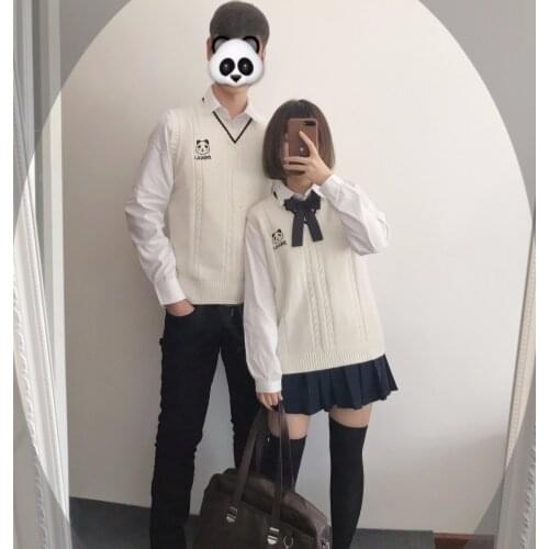 Japanese girl pullover sweater vest girls cute Panda Baby embroidery vest Couple vest