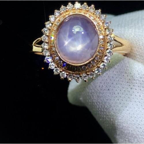 Fine Jewelry Pure 18 K Rose Gold 100% Natural Blue Star Sapphire 2.7ct Gemstones Sapphire Diamonds Female Wedding Rings