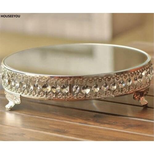 High Quality DIA 45cm/17.7Inch Round Shape Silver Metal Clear Acrylic Crystal Strand Mirror Birthday Cake Stand Wedding Decors