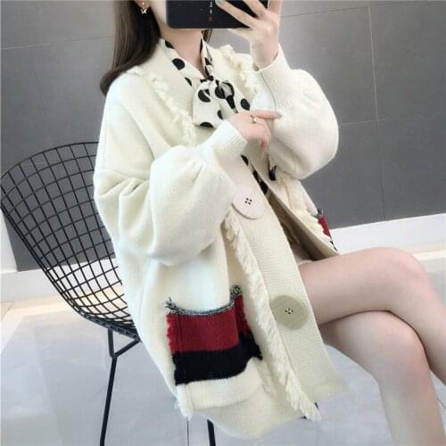 Womens Clothing Autumn And Winter 2021 New Cardigan Womens Coat Korean Cardigan Versatile Thickened Loose Knit Cardigan Wm