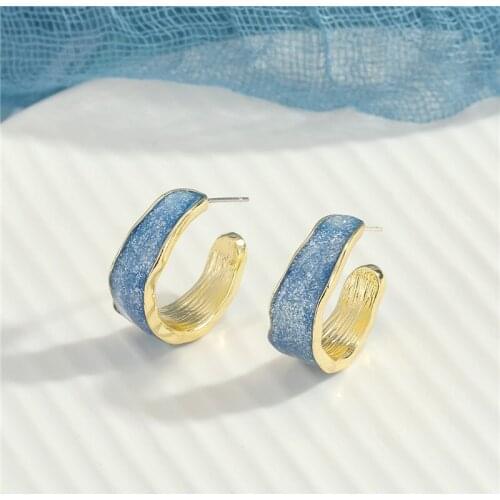 1Pair Shiny Resin Irregular C Shape Stud Earrings For Women European Candy Color Round Circle Metal Statement Earrings Jewelry