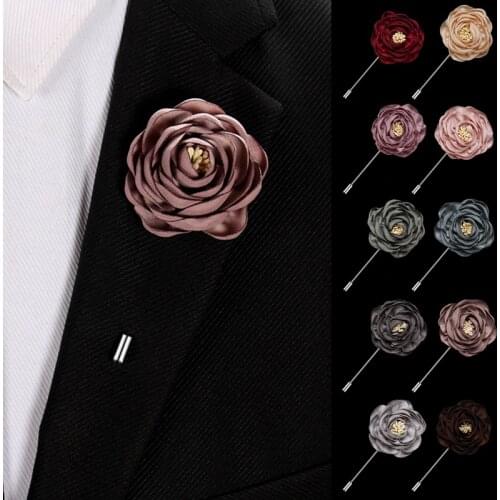 1PC Men Groom Boutonniere Pins Brooches Corsage Silk Flowers Marriage Suit Tuxedo Wedding Handmade Jewelry Suits Accessories