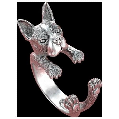 1PCS retro punk America Boston Terrier Ring free size hippie bull Boston Terrier dog Ring jewelry for pet lover