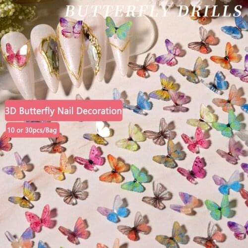 10/30pcs 3D Butterfly Nail Decoration Jewelry Blue Pink Colorful Butterfly Ornaments for DIY Nail Art Extension Accessories