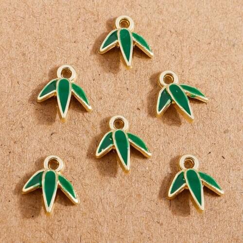 10pcs 10*11mm Small Alloy Enamel Bamboo Leaf Charms for Jewelry Making Necklaces Earrings Pendants DIY Jewelry Craft Accessories