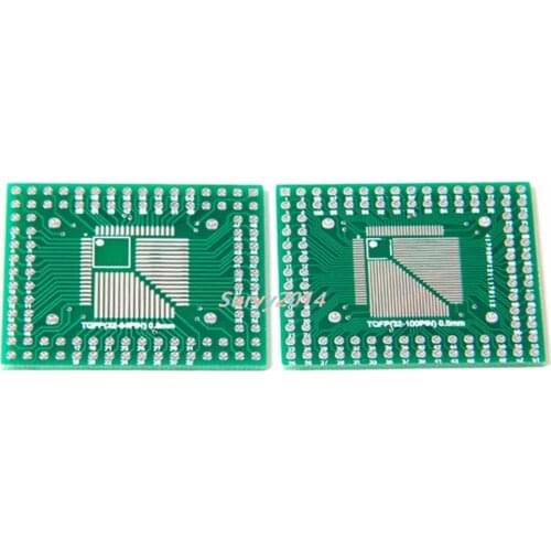 2 Pcs QFP/TQFP/FQFP/LQFP 32/44/64/80/100 To DIP Adapter PCB Board Converter