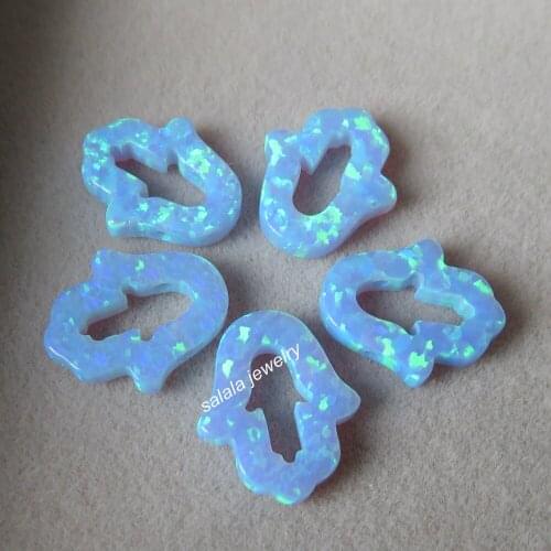 30pcs/lot op06 Light Blue Hamsa Opal 11x13mm Hollow Hamsa Opal Synthetic Hollow Hand & Hamsa Ring Opal ,Opal Hamsa for Necklace