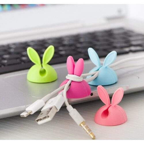 6PCS/lot Cord Holder Cute Rabbit ears clamp Cable Wire Organizer Cable Clip Tidy USB Charger Line Storage