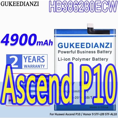 High Capacity GUKEEDIANZI Battery HB386280ECW 4900mAh For Huawei Ascend P10 / Honor 9 STF-L09 STF-AL10 Honor9