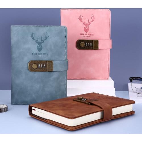 Password A5 Notebook with Lock Lockable Notepad Diary School Supplies Student with Gift Pen Secret PU A5