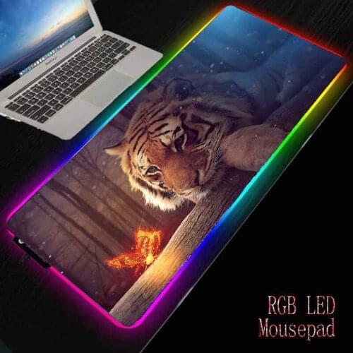 XGZ Tiger Animal RGB Large Mouse Pad Computer Mouse Pad with Backlight Carpet Led By Player for Keyboard Desk Mause