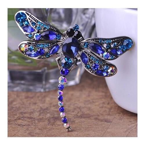 Blucome Antique Silver Dragonfly Brooches Jewelry Perfect Crystal Brooch Pin Vintage Brooch Bouquet Fashion Hijab Accessories