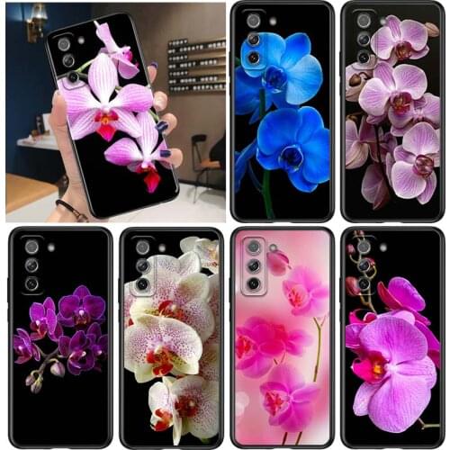 Orchid Flowers for Samsung Galaxy S21 Ultra Plus Note 20 10 9 8 S10 S9 S8 S7 S6 Edge Plus Black Phone Case