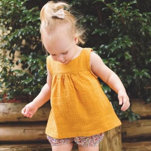 Childrens wear summer outfit Kids Girl versatile cotton linen multi-color vest fashion solid color with PP short set ST19043