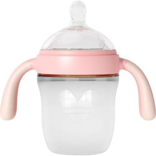 Baby Skin-friendly Silicone Feeding Bottle Newborn Wide Mouth With Handle Straw Biberones Para Bebe Baby Bottles Baby Mamadeira