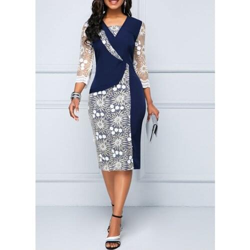 European and American Slim Printed Pack Butt Dress Womens Short Sleeve Womens lady office Tight low cut skirt RumpSkirt