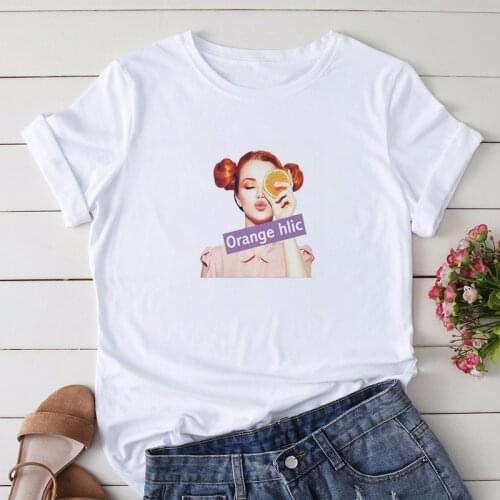 T Shirt for Women 90s Sweet Cute Trend Orange Girl Printed Lady T-shirts Top Harajuku Graphic Ladies Female Tee T-Shirt Clothes