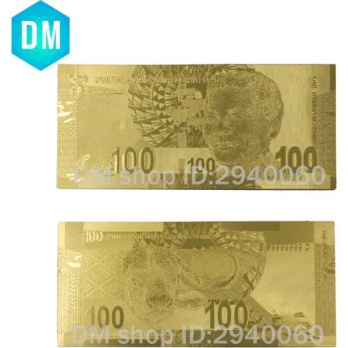 Hot Sale South Africa Banknote Gold Plated 100 Rand Bills, 10pcs/lot Golden Replica Money for Gifts Collection