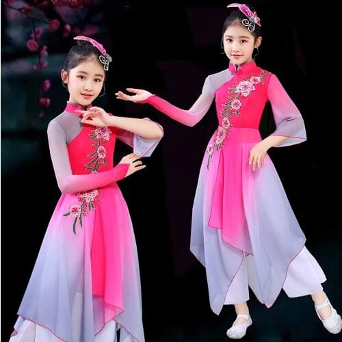 Classic Folk Dance Costume for Girl Yangko Dance Dress Fan Dance Clothing Kids Chinese National Dancewear Performance Dress