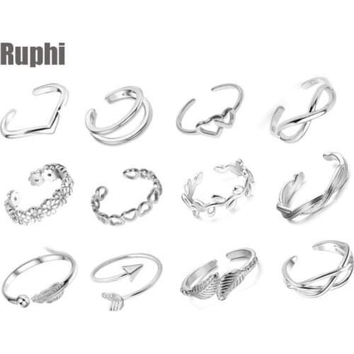 Beauty Toe Rings Open Adjustalbe Foot Knuckle Finger Rings Set Summer Vacation Beach Jewelry for Women Girls Wholesale Gifts 12p