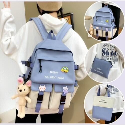 5 Piece Set High School Bags For Teenage Girls 2021 Canvas Travel Backpack Women Bookbags Teen Student Schoolbag