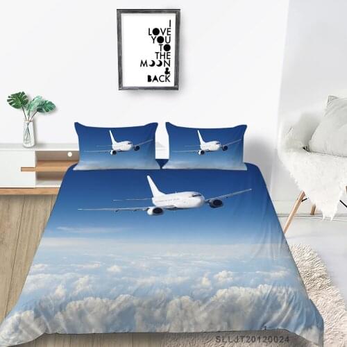 3D Airliner Bed Set Single Fashion Hot Sale Duvet Cover Aircraft Double Twin Full Queen King Airplane Bedding Set Blue Sky