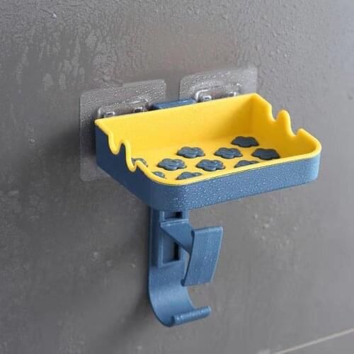 Creative Bathroom Soap Holder With Hook Wall-mounted Suction Cup Strong Stickers Seamless Drain Rack Soap Box Bathroom Gadgets