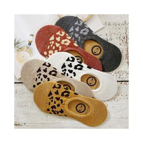 Summer Women Low Cut Socks 5 Pairs/Pack Cotton Leopard Printed Ankle Socks Set Breathable Non Kick-Off Female Socks