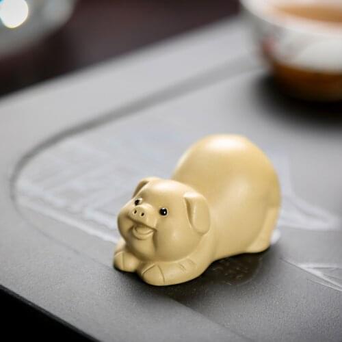 Small animal tea pet decoration Lucky cute piglet tea set tea tray accessories