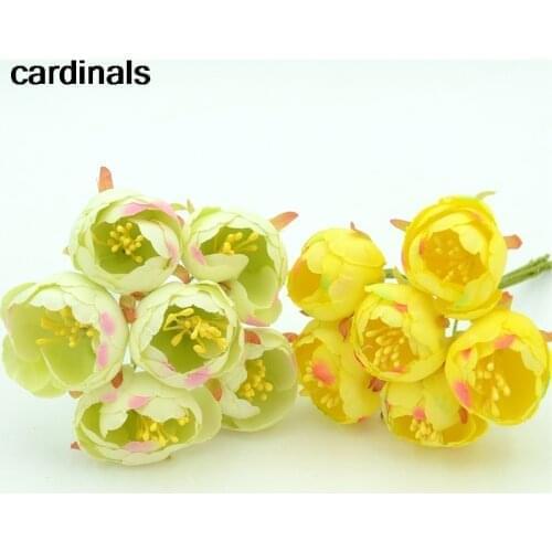 30pcs Mini Tea Bud Stamen Silk Artificial Flower Bouquet For Wedding Decoration DIY Scrapbooking Gift Box Accessories