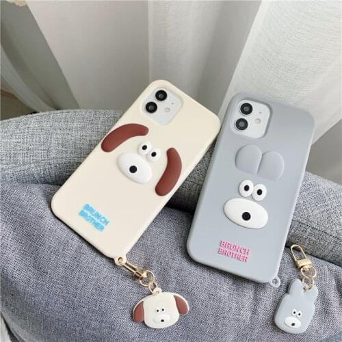 Cartoon dog with pendant Soft Silicone Phone Case For iphone 12 mini 11 pro max SE20 6S 7 8 Plus XS MAX XR X kid New Cute cover