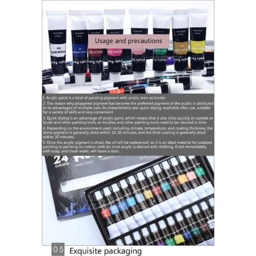 Acrylic Paint Set 24 Color 12ml Non Toxic Non Fading Pigment for Kids Adults Beginner Professional Artists